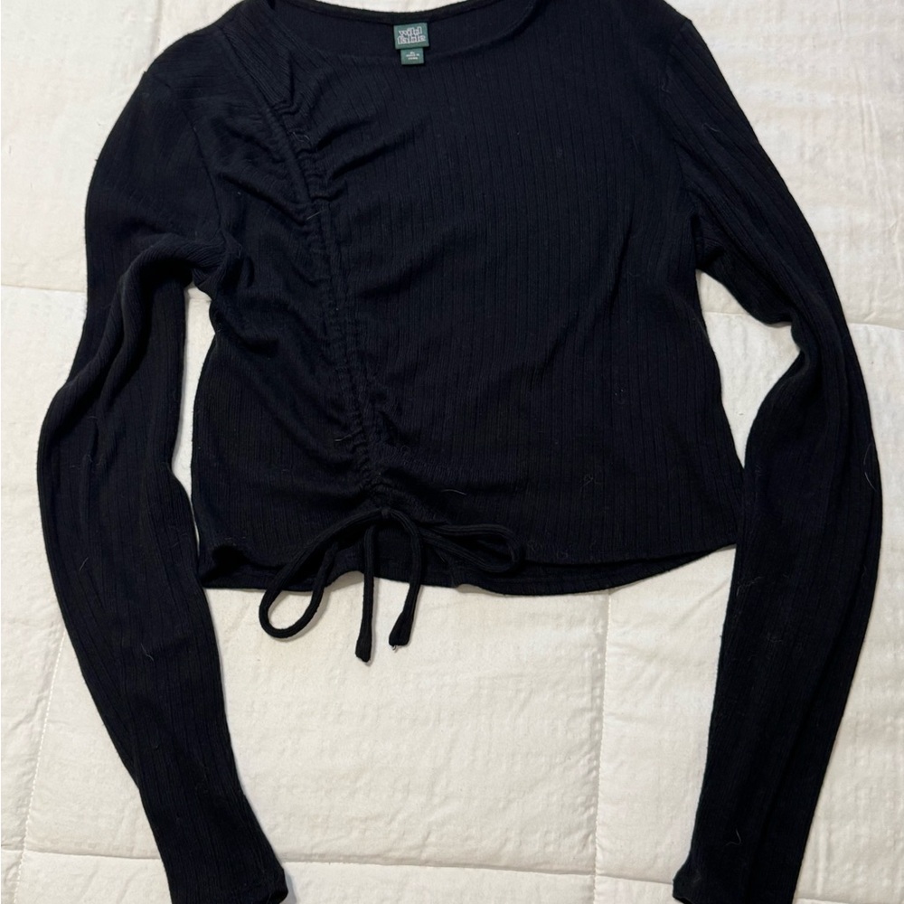 Wild Fable Black Ruched Tie Front Blouse